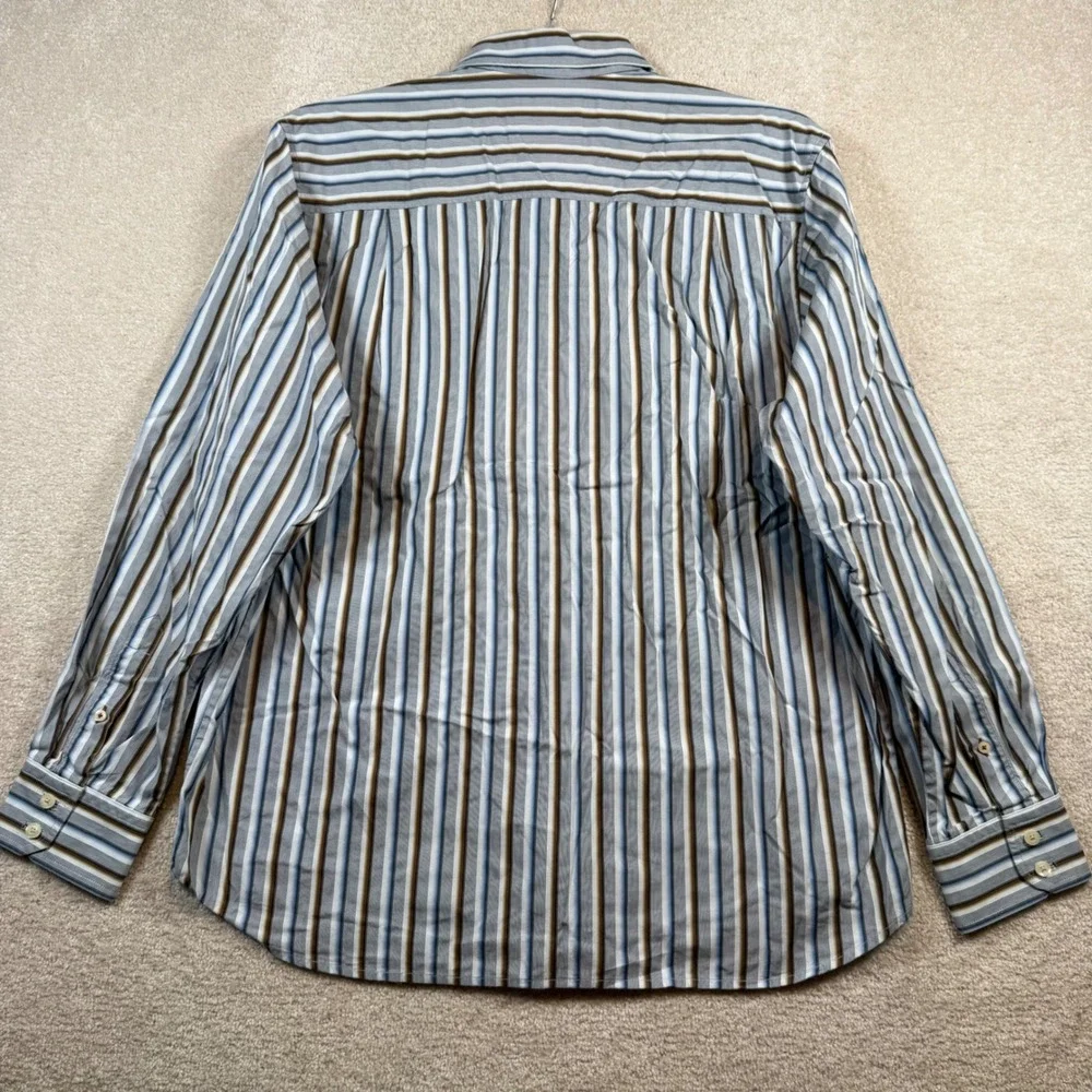 Tommy Bahama Button Down Shirt Mens Large Blue Brown Striped Long Sleeve Cotton‎